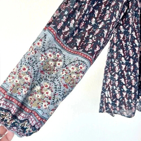 Joie Navy Blue Pattern Balloon Sleeve Cotton Peasant Top Size Medium NWOT - Picture 4 of 9